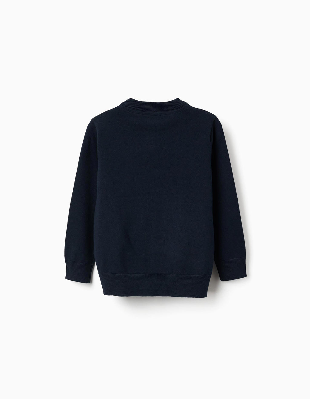 Knitted jumper with ribbed ends for boys, navy blue