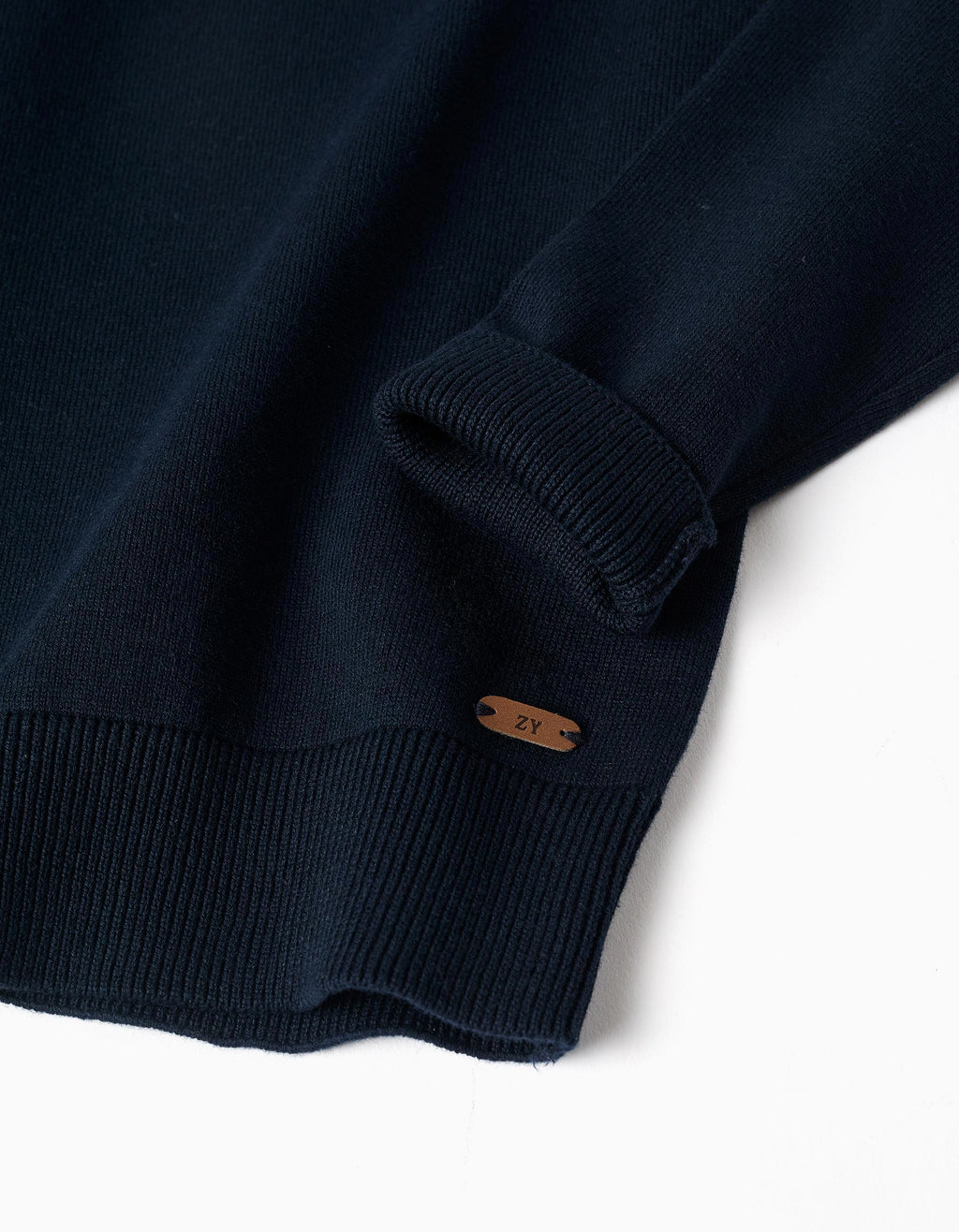 Knitted jumper with ribbed ends for boys, navy blue