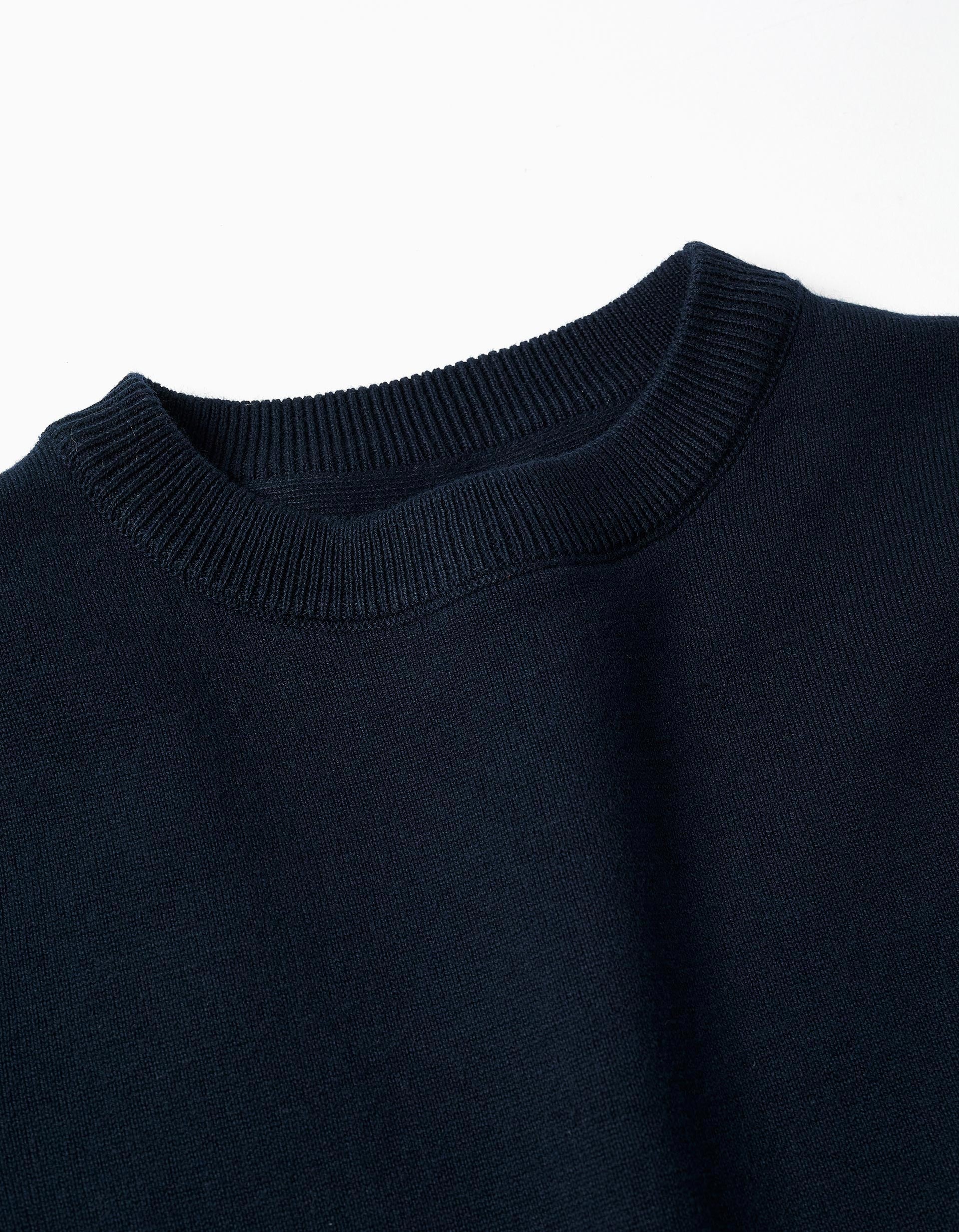 Knitted jumper with ribbed ends for boys, navy blue