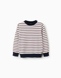 Striped knitted jumper for boys, white/brown/navy blue