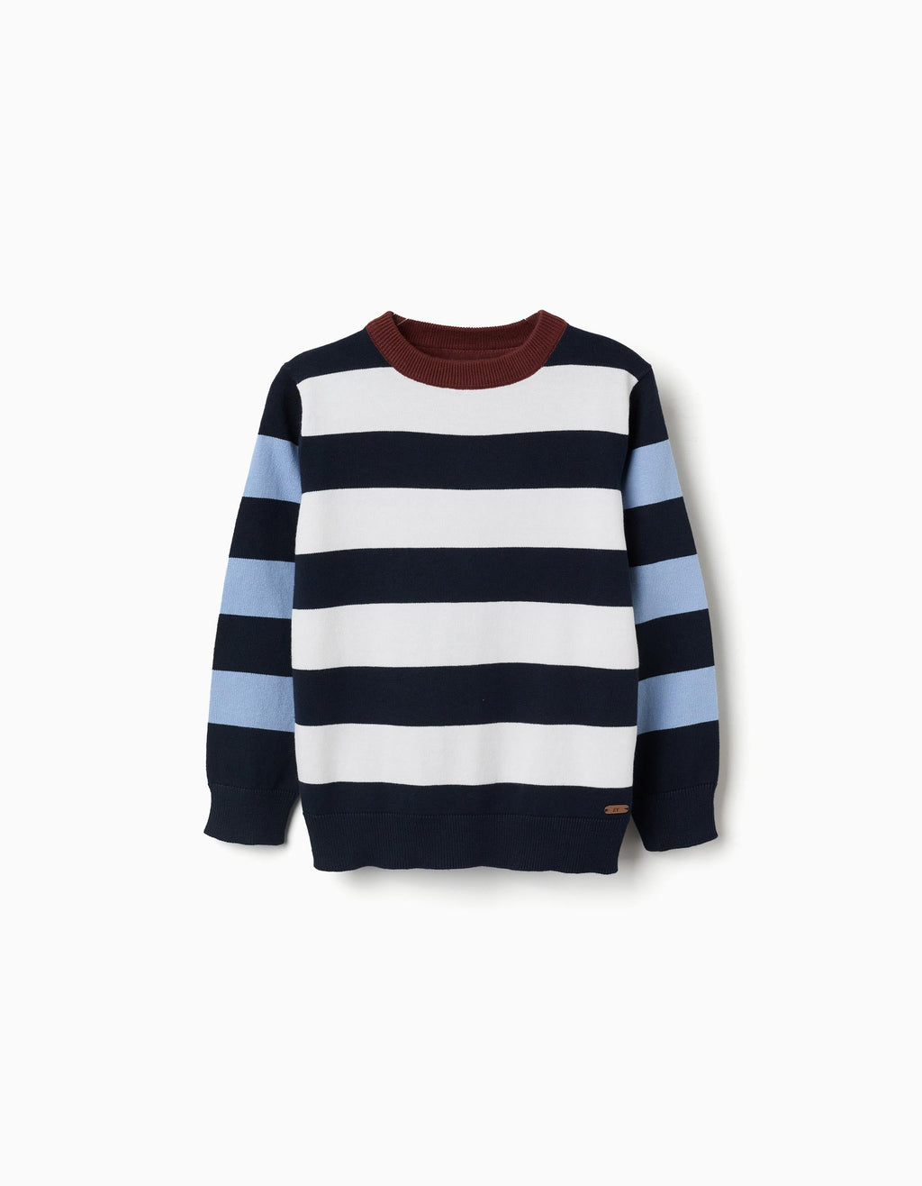 Striped knitted jumper for boys, white/brown/blue