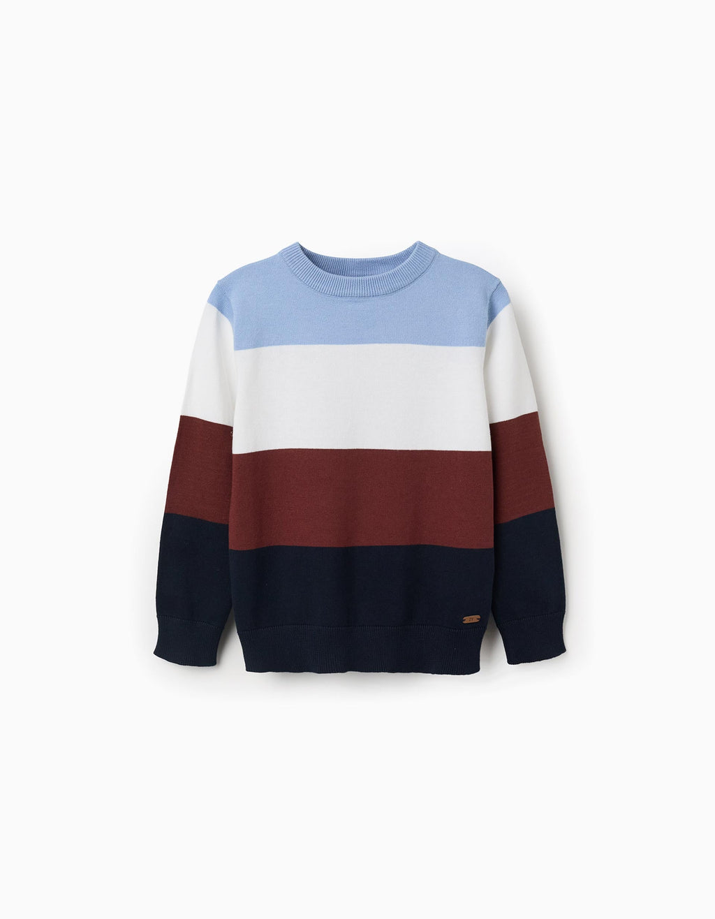 Knitted jumper with colour block for boys, blue/white/brown