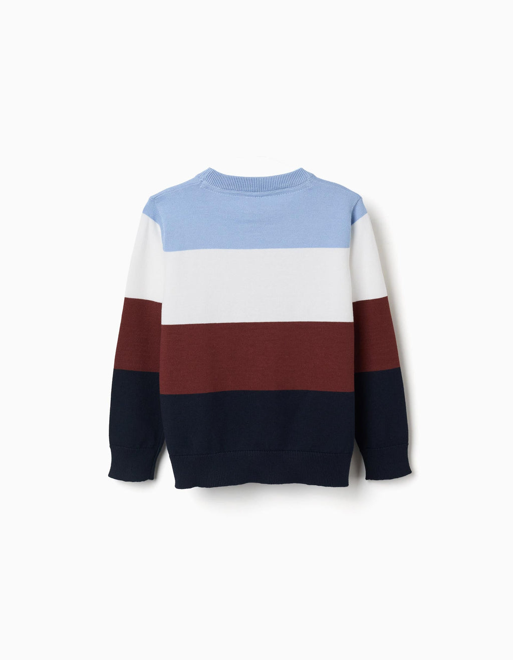 Knitted jumper with colour block for boys, blue/white/brown