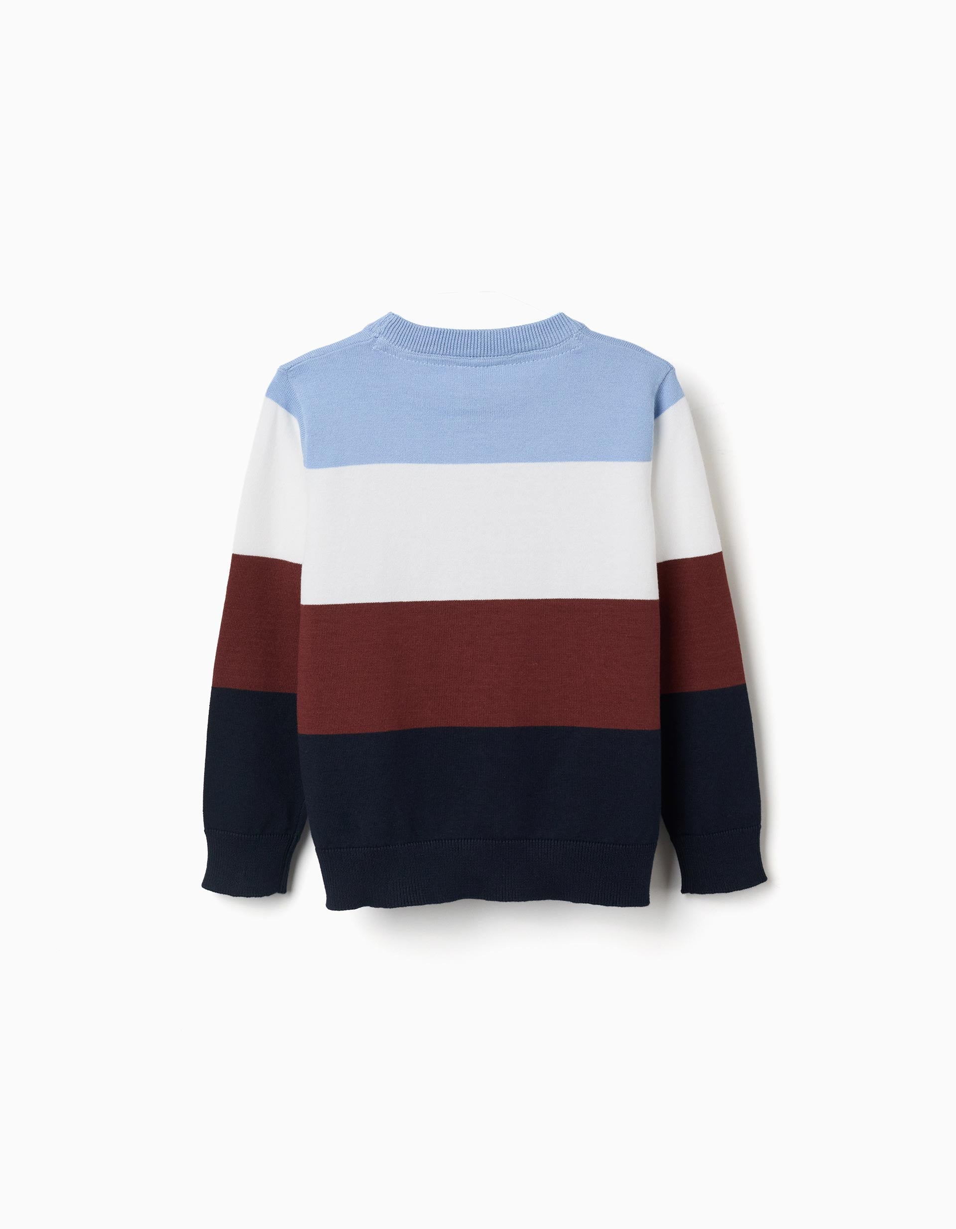 Knitted jumper with colour block for boys, blue/white/brown