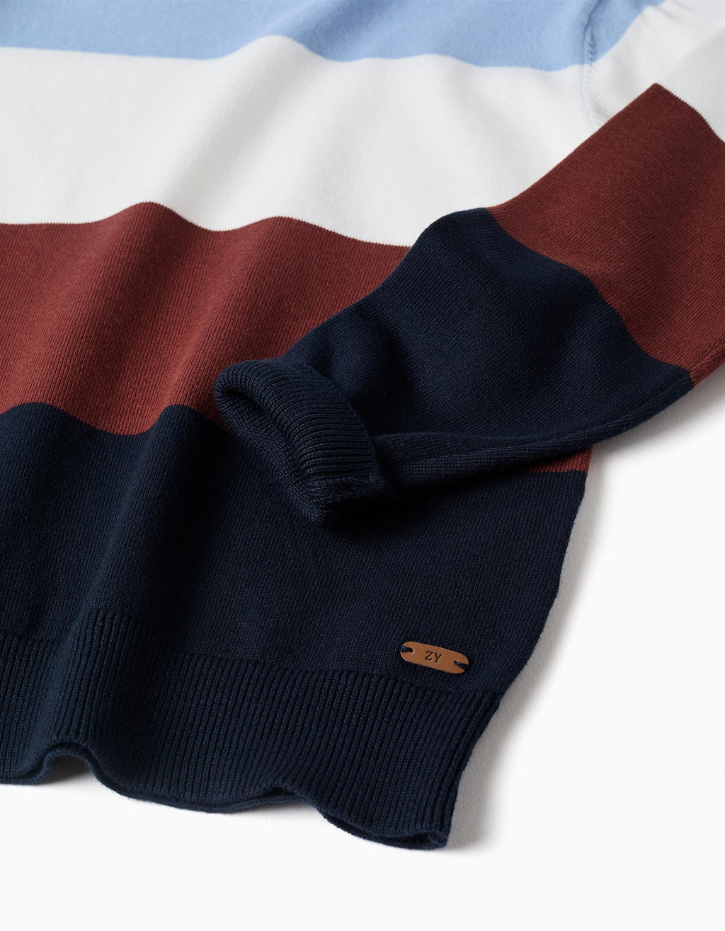 Knitted jumper with colour block for boys, blue/white/brown