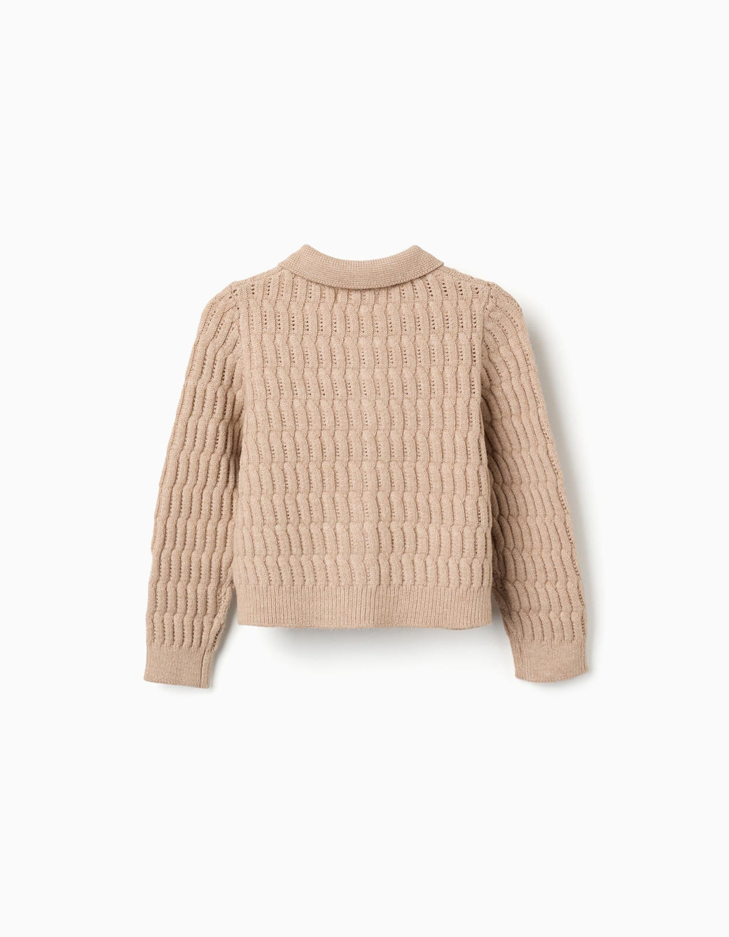 Cardigan in cable and openwork knit for girls, beige