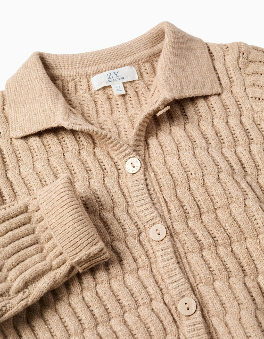 Cardigan in cable and openwork knit for girls, beige