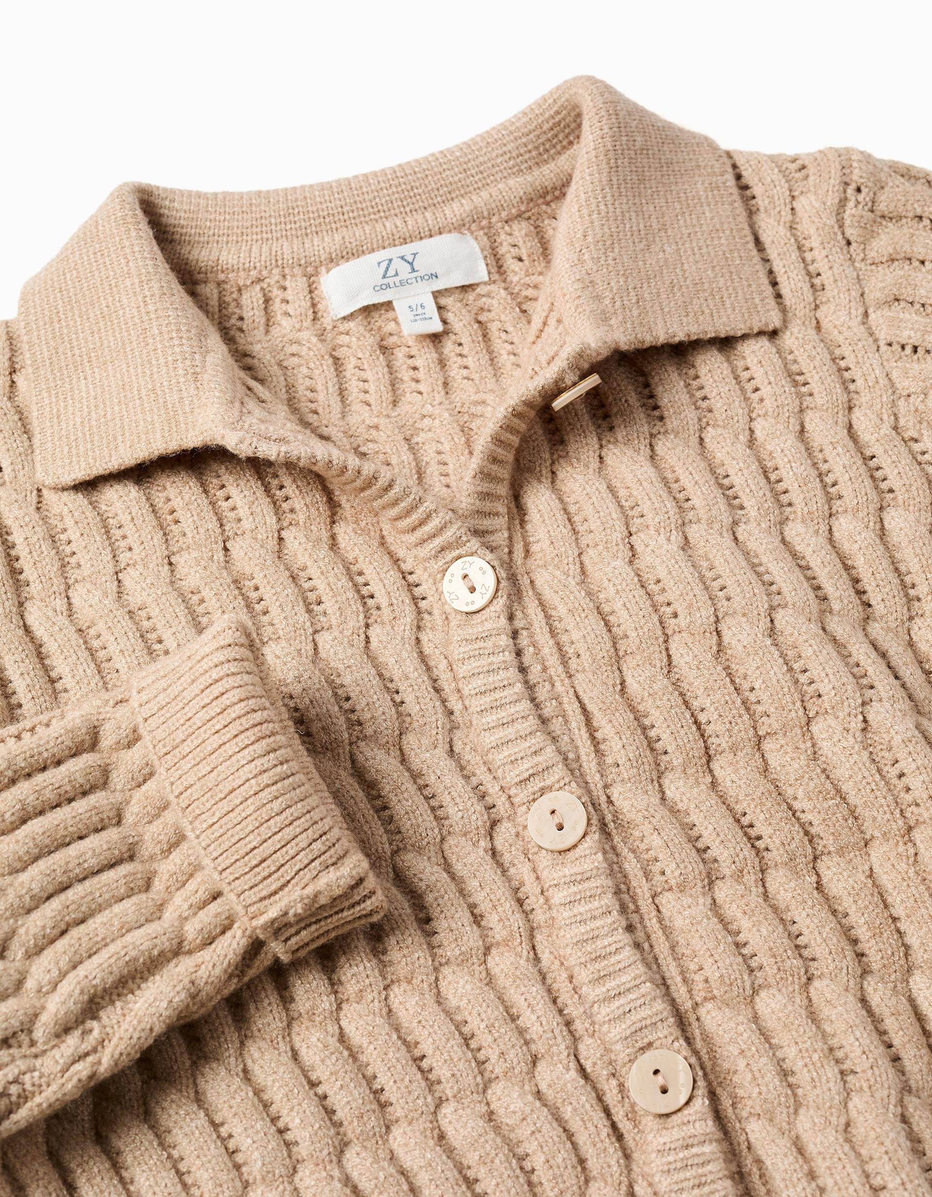 Cardigan in cable and openwork knit for girls, beige