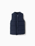 Puffer vest with polar fleece lining and ruffles for girls, navy blue
