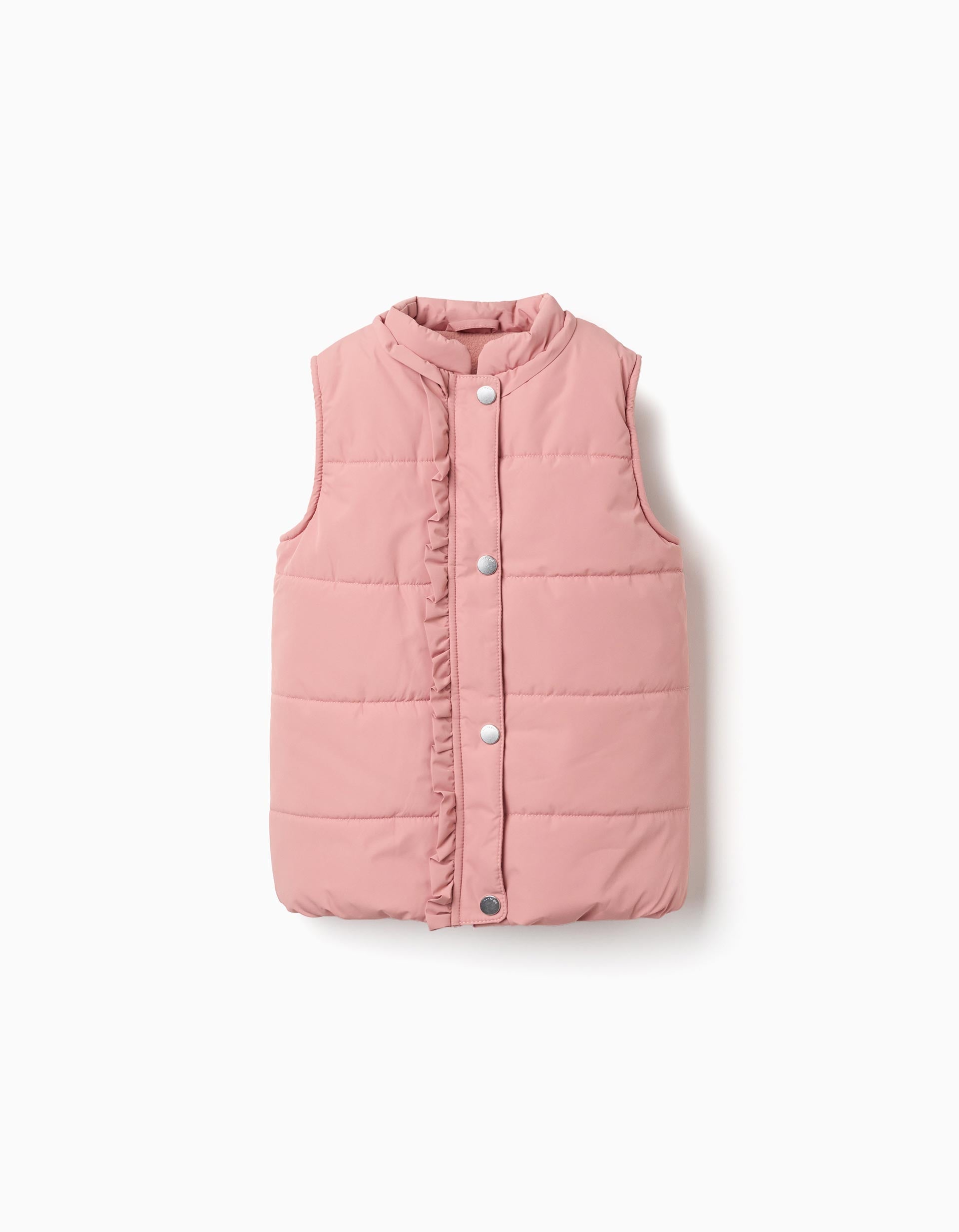 Puffer vest with polar fleece lining and ruffles for girls, pink