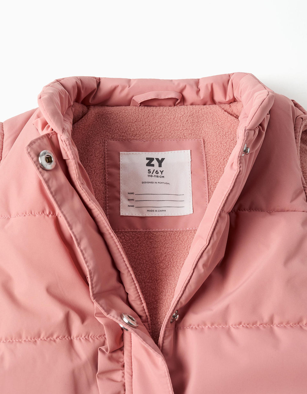Puffer vest with polar fleece lining and ruffles for girls, pink