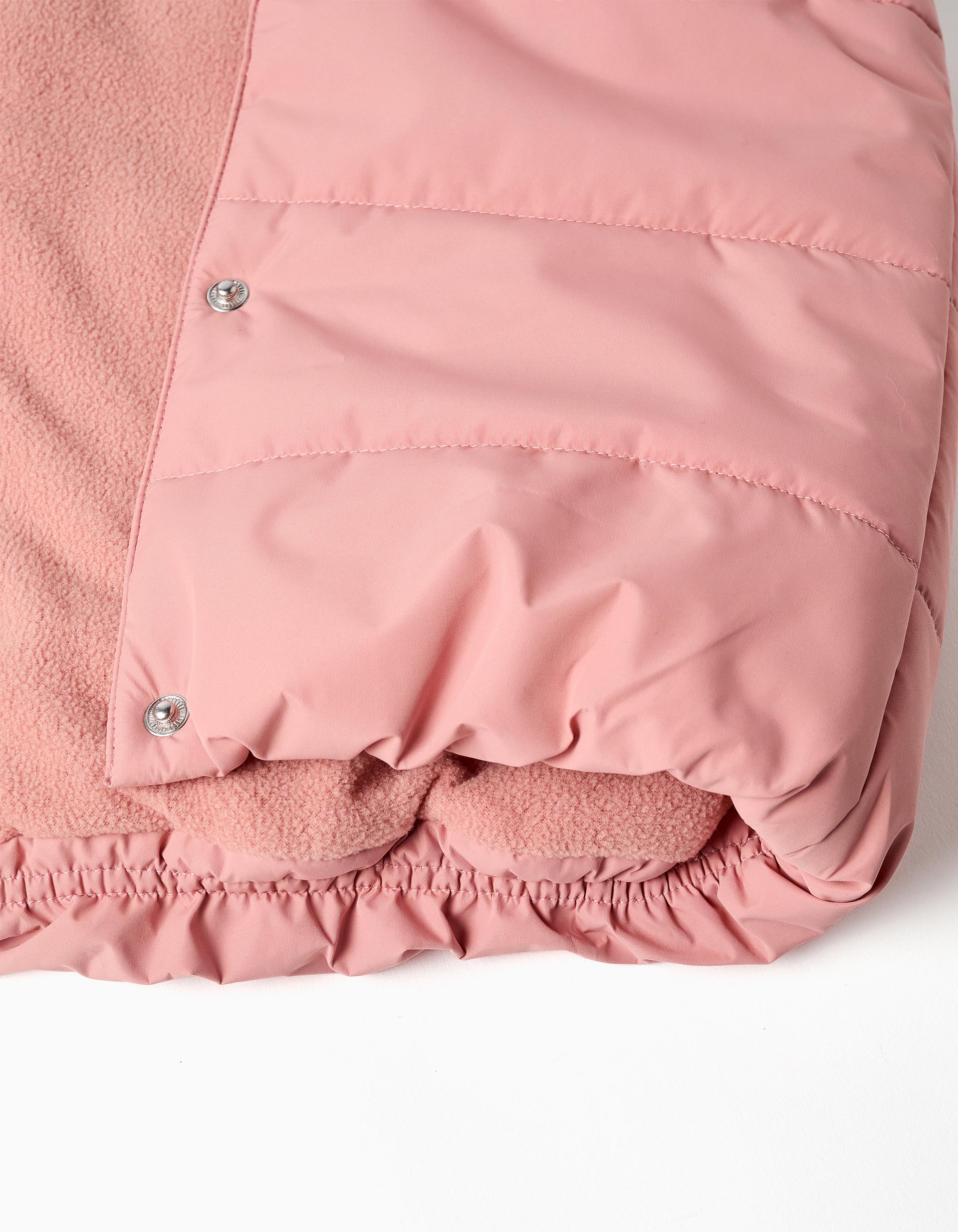 Puffer vest with polar fleece lining and ruffles for girls, pink