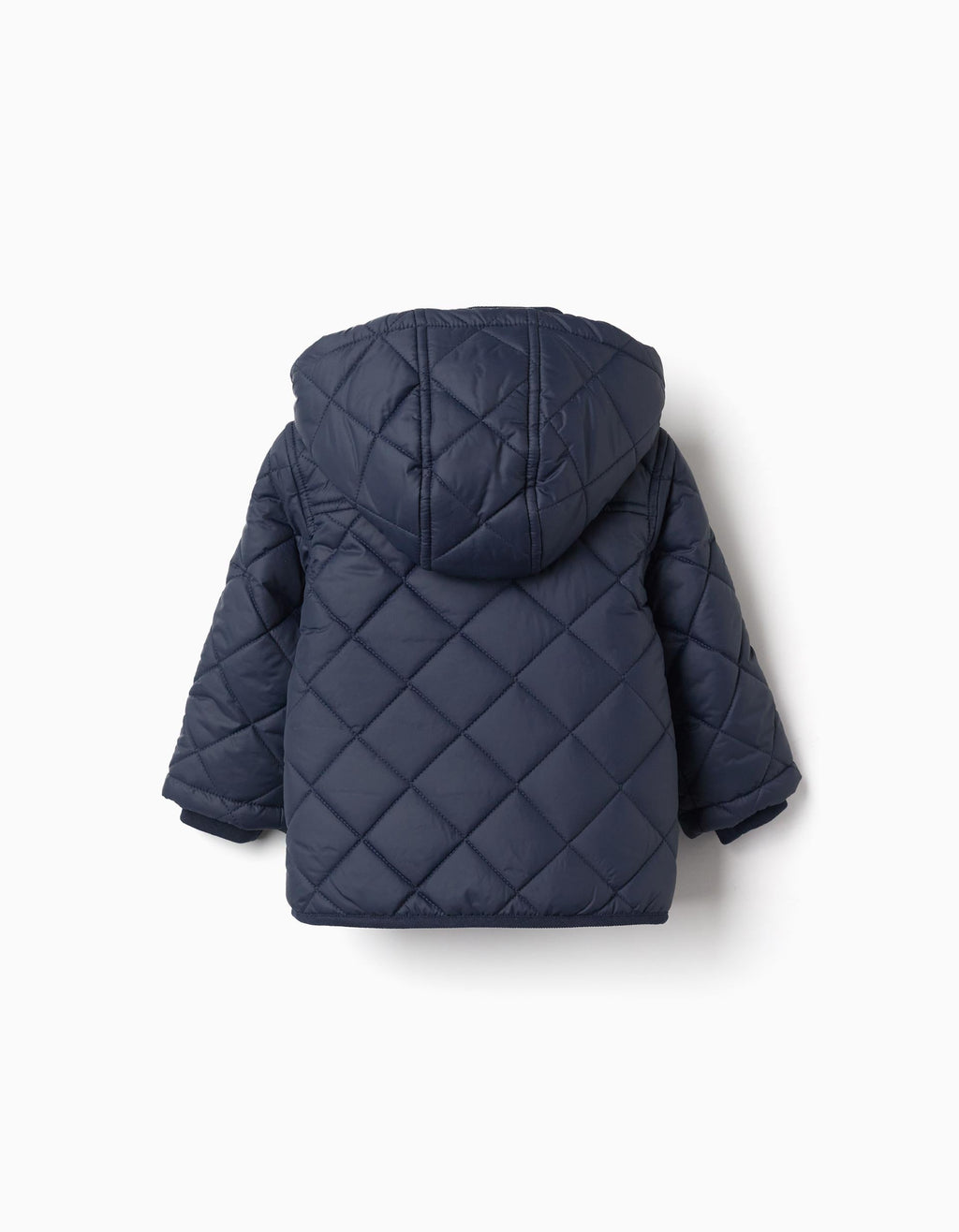Quilted jacket with detachable hood for babies, navy blue