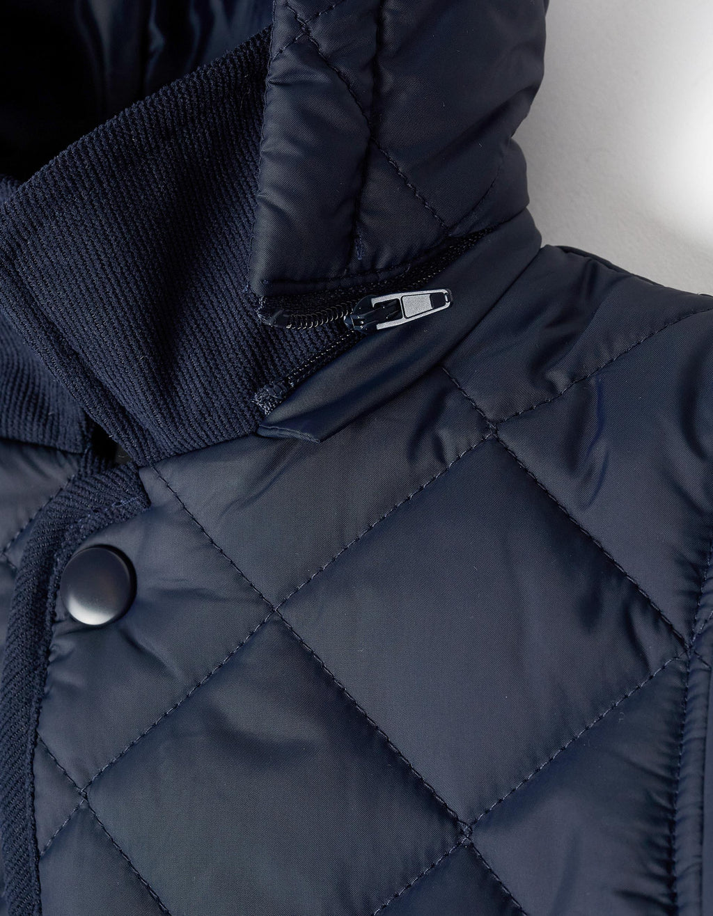 Quilted jacket with detachable hood for babies, navy blue