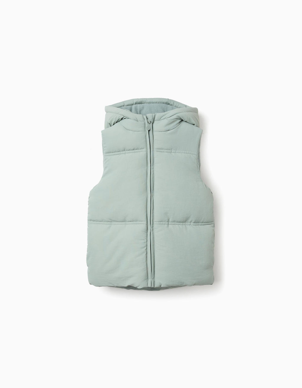 Hooded quilted vest with polar fleece lining for girls, light green