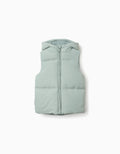 Hooded quilted vest with polar fleece lining for girls, light green