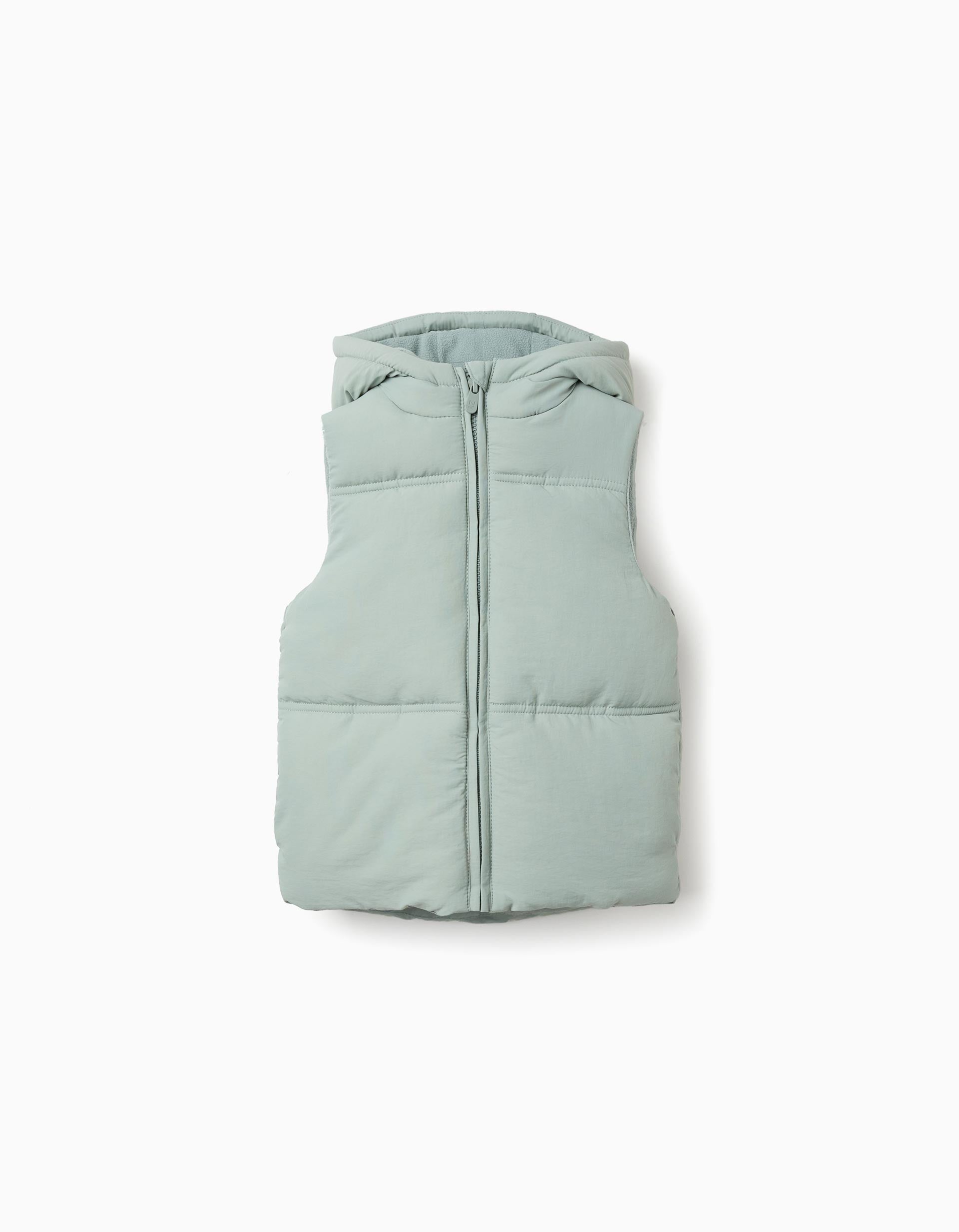 Hooded quilted vest with polar fleece lining for girls, light green