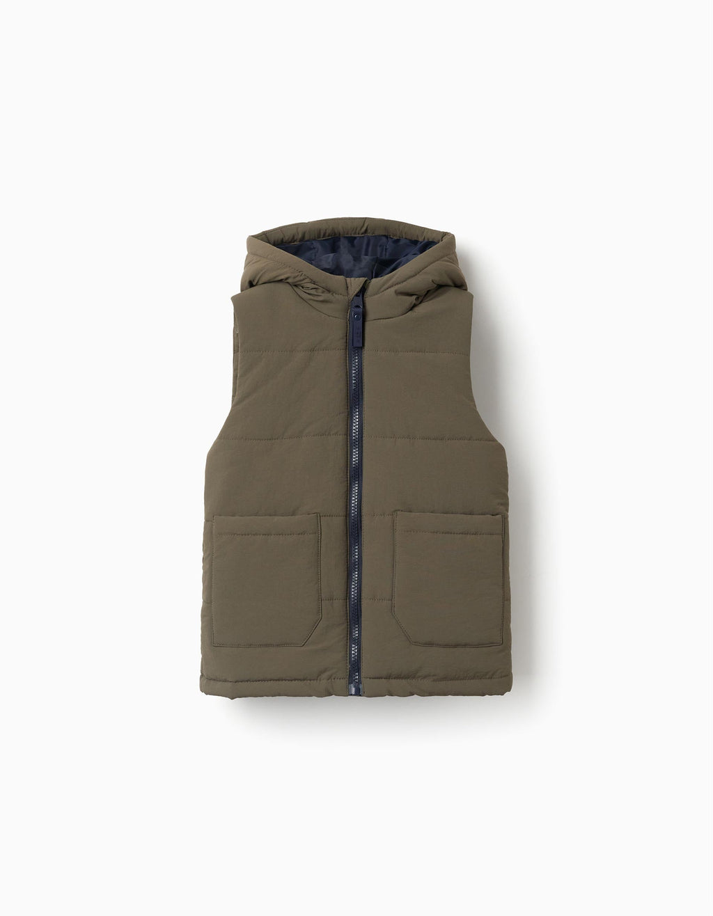 Hooded puffer vest with pockets for boys, brown