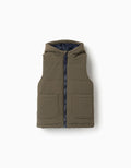 Hooded puffer vest with pockets for boys, brown