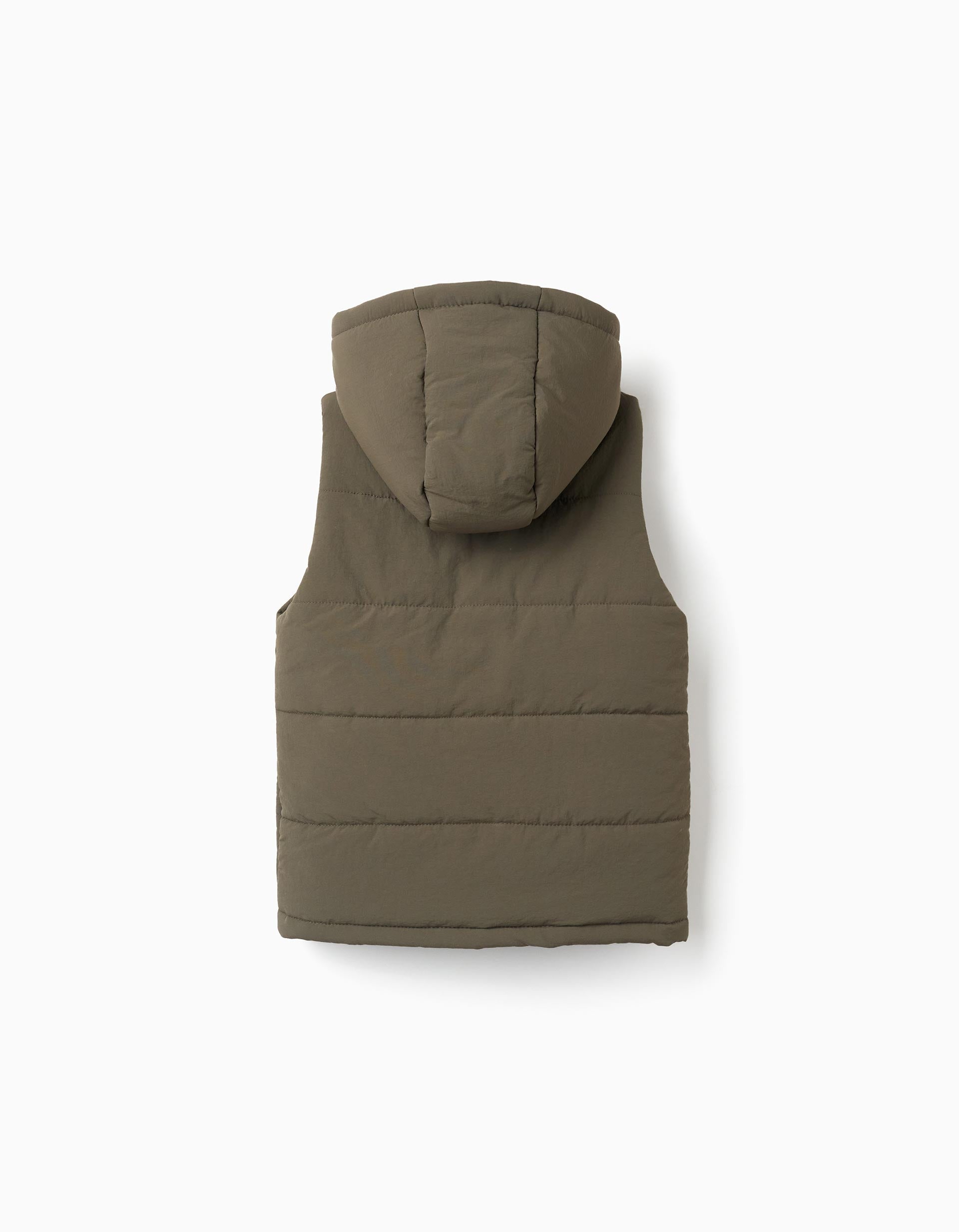 Hooded puffer vest with pockets for boys, brown