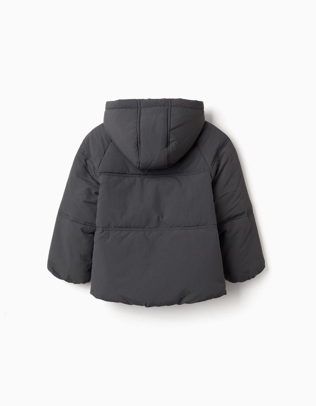 Hooded puffer jacket with polar fleece lining for girls, dark grey