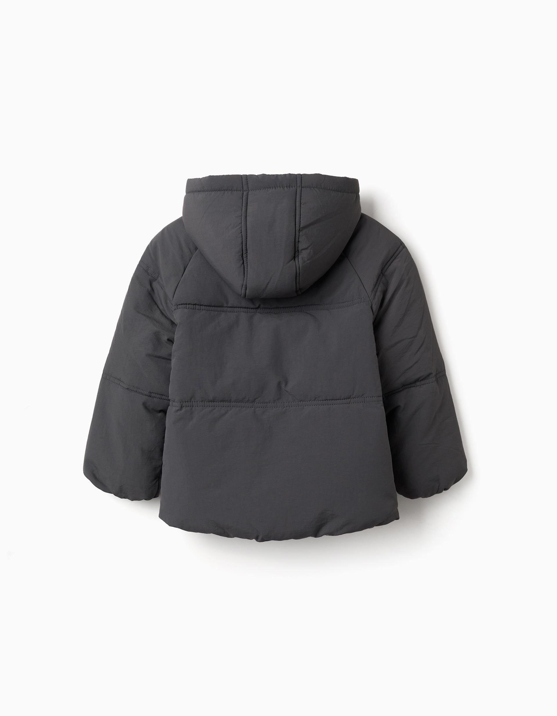 Hooded puffer jacket with polar fleece lining for girls, dark grey