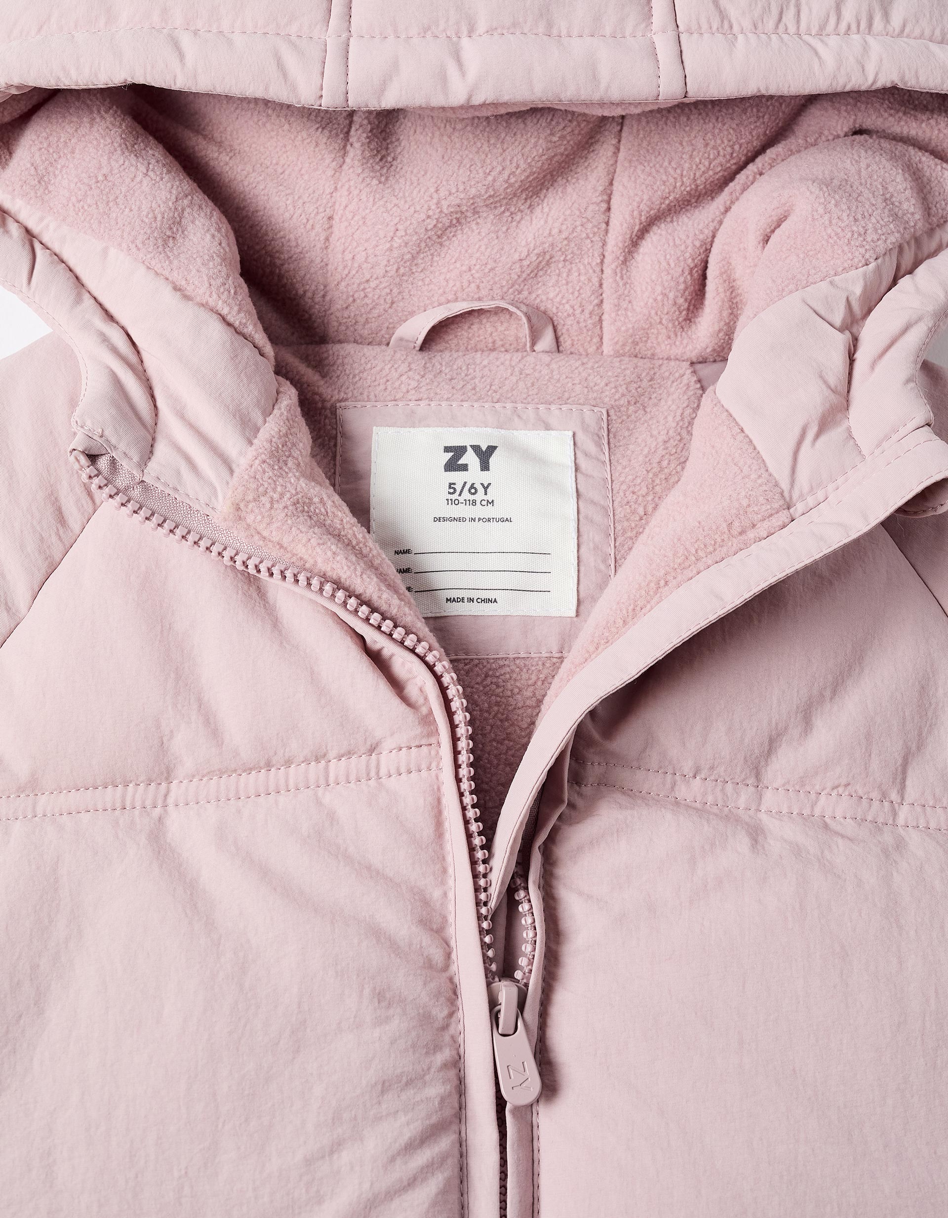 Hooded puffer jacket with polar fleece lining for girls, light purple