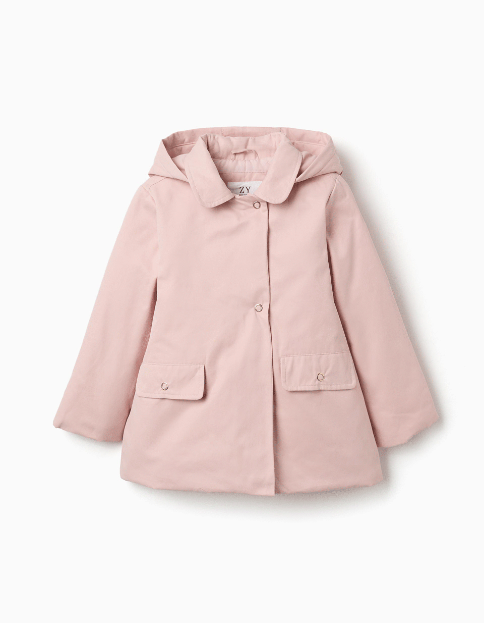Padded parka with detachable hood and pockets for girls, light pink