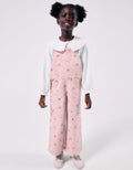 Wide leg twill dungarees with floral pattern for girls, light pink