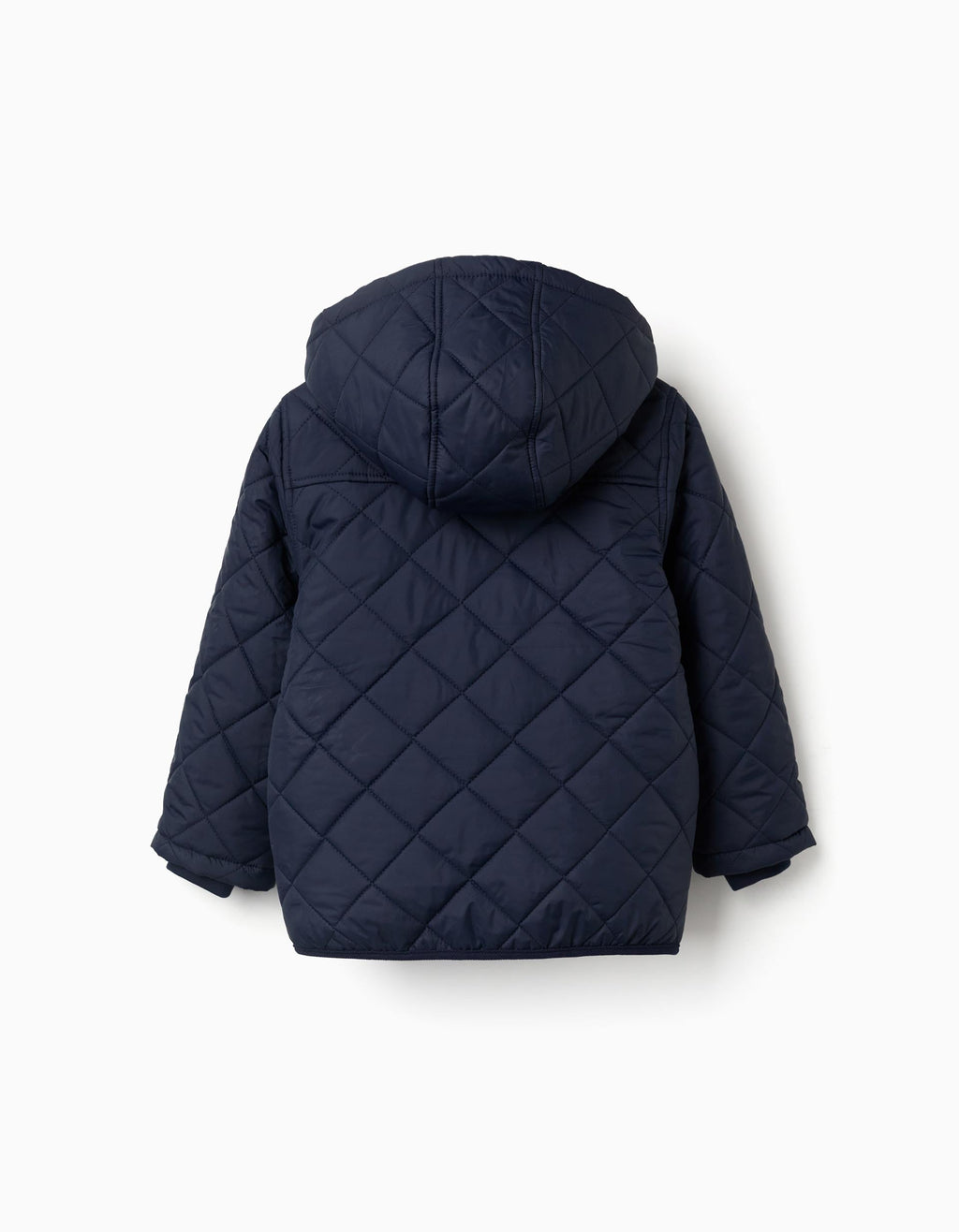 Quilted jacket with detachable hood for children, navy blue