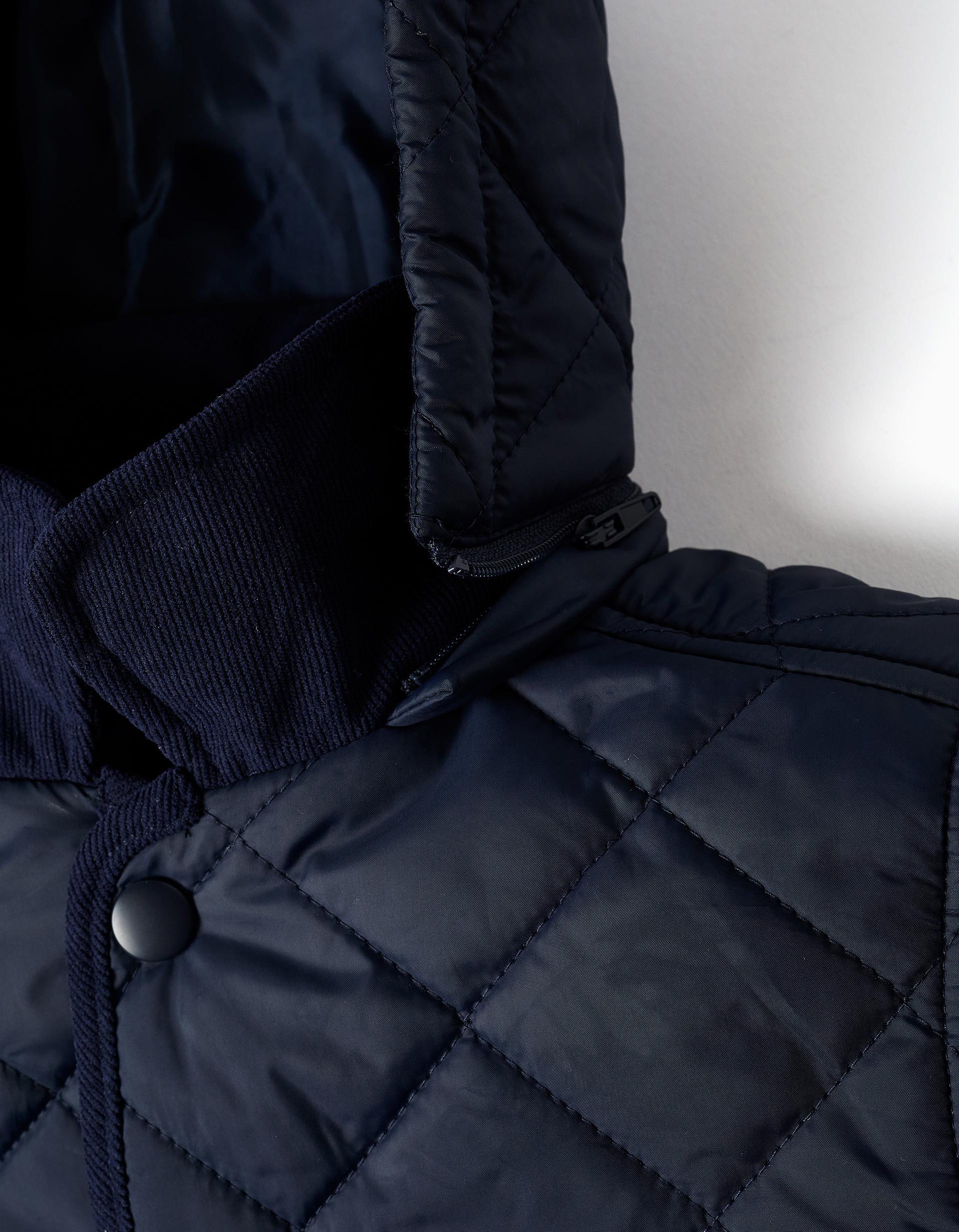 Quilted jacket with detachable hood for children, navy blue