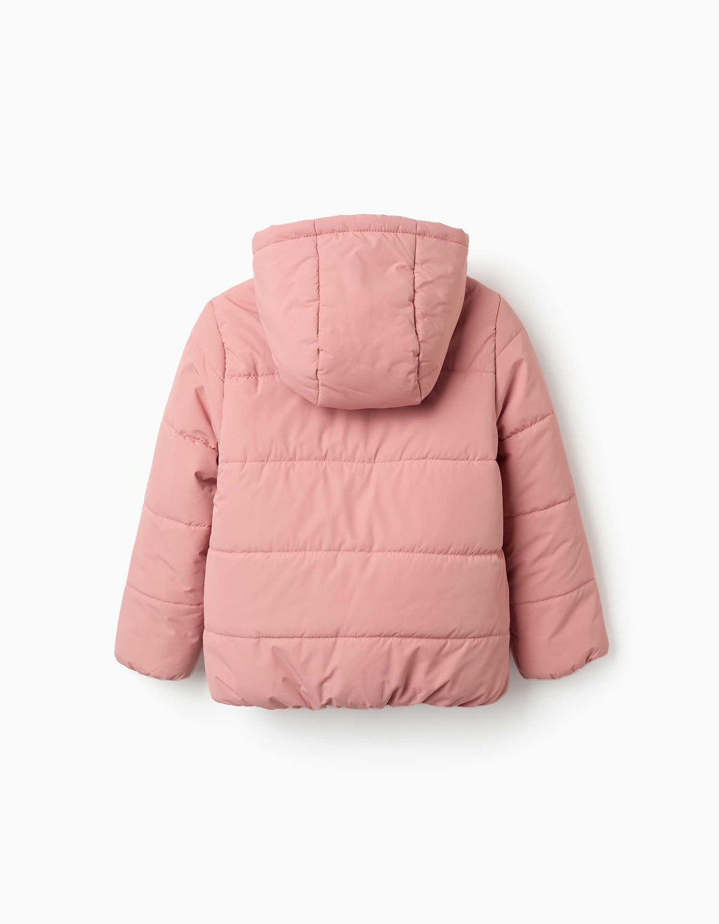 Hooded puffer jacket with polar fleece lining for girls, pink