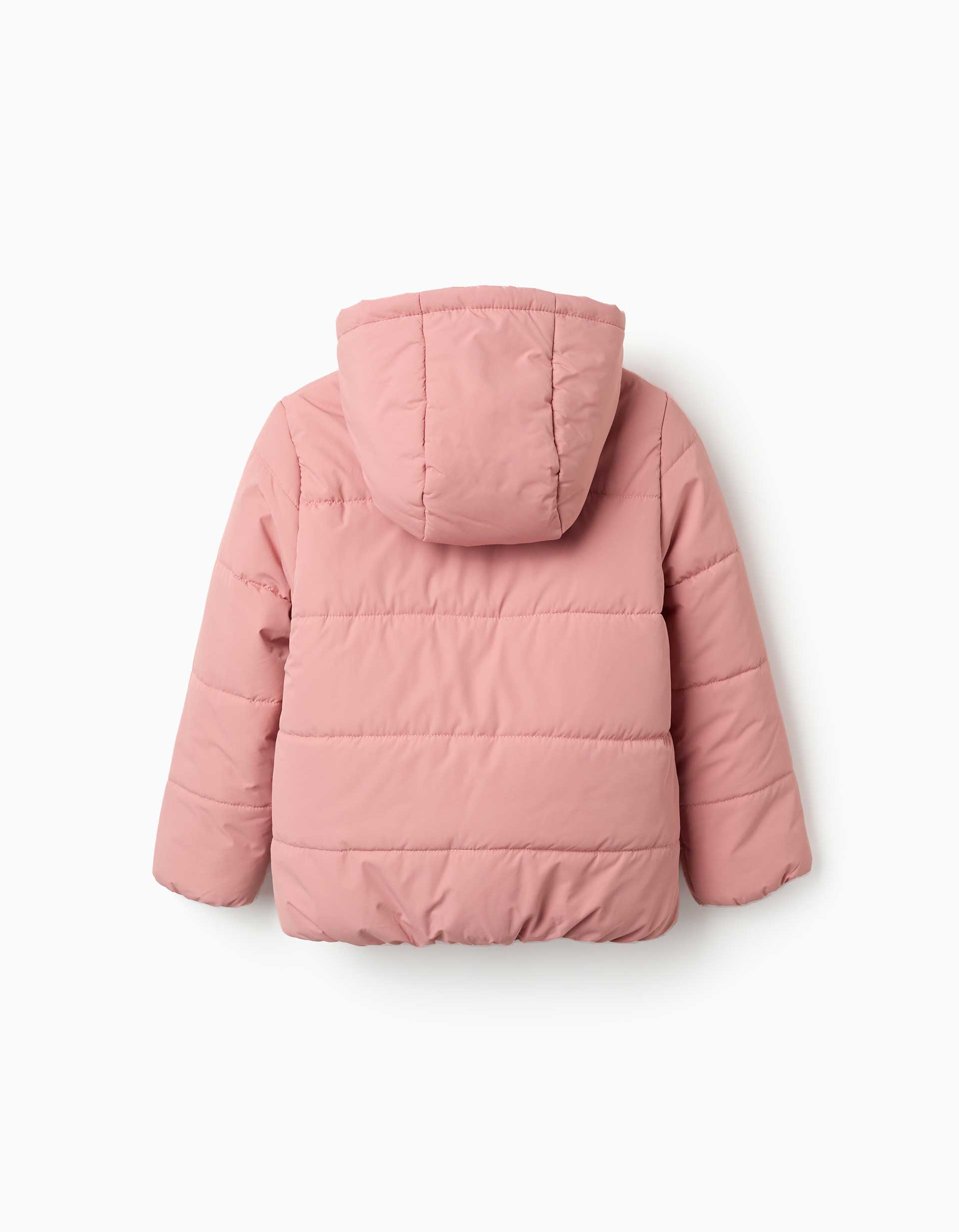 Hooded puffer jacket with polar fleece lining for girls, pink