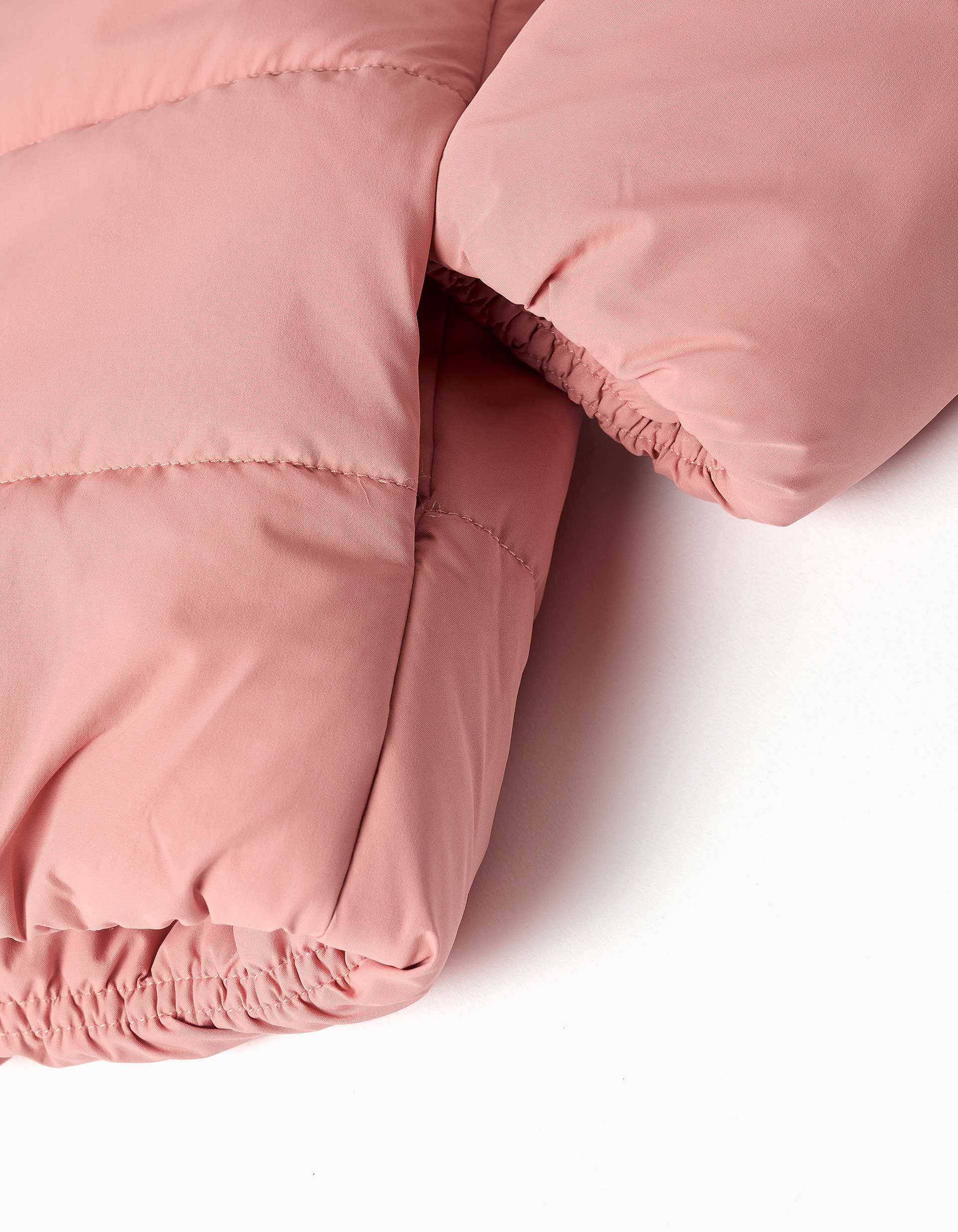 Hooded puffer jacket with polar fleece lining for girls, pink