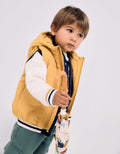 Hooded puffer vest with front zip for babies, mustard yellow