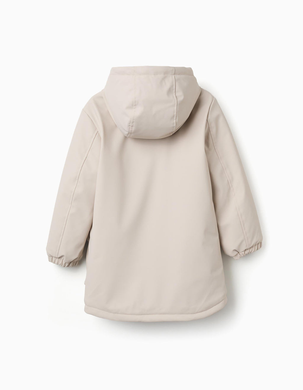 Hooded padded parka with front pockets for boys, light beige