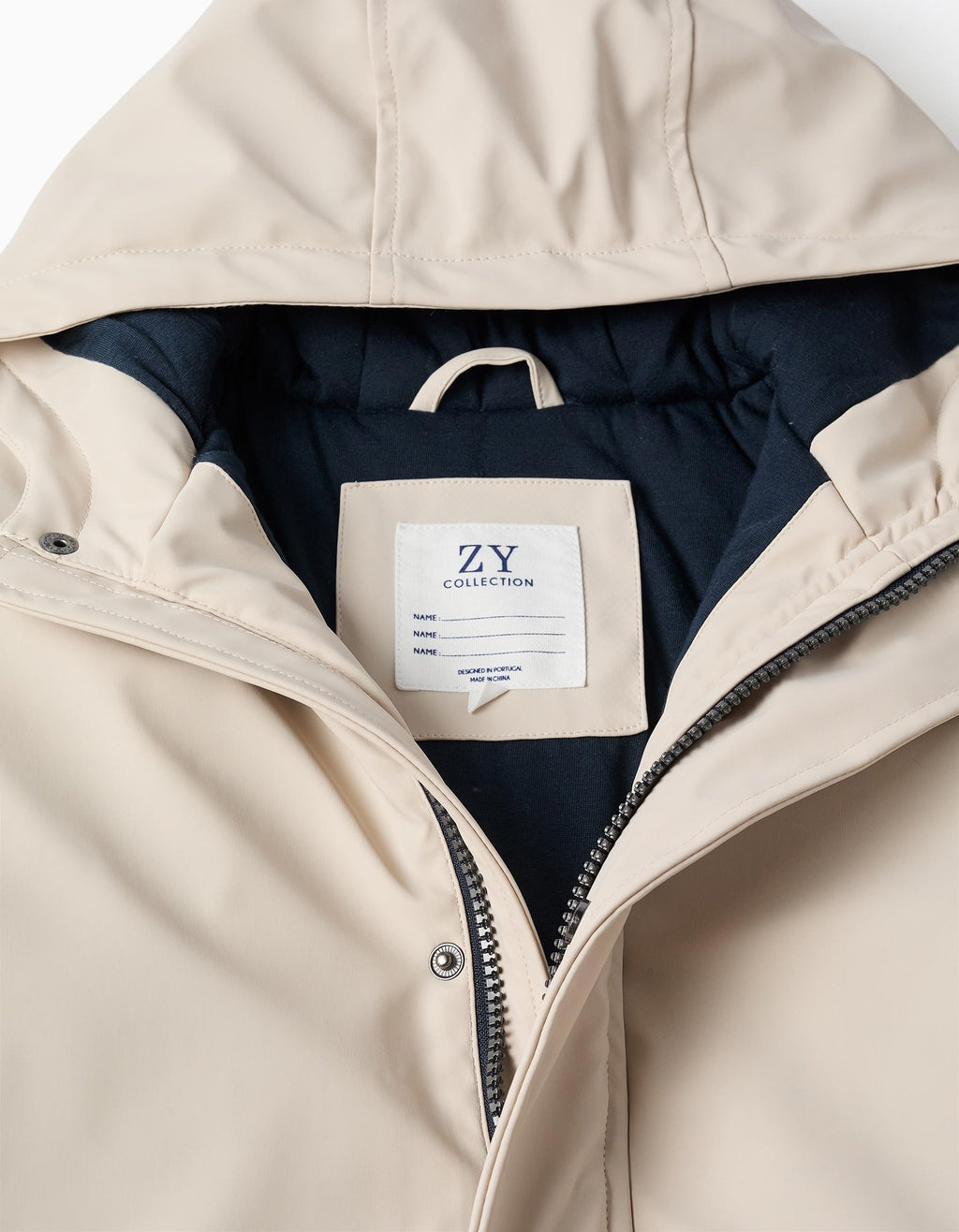 Hooded padded parka with front pockets for boys, light beige