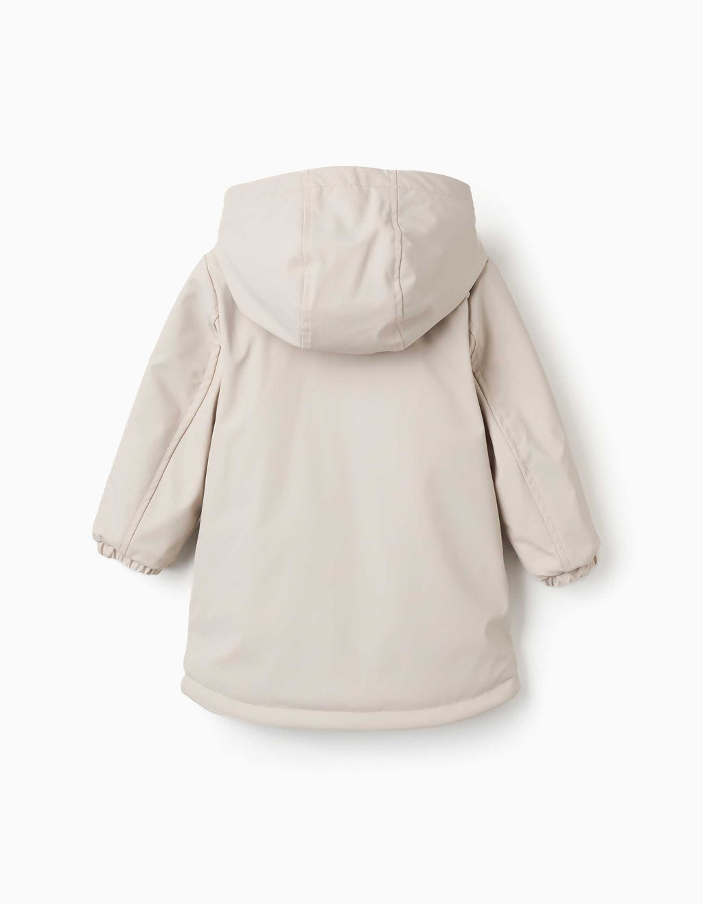 Hooded padded parka with front pockets for baby boys, light beige