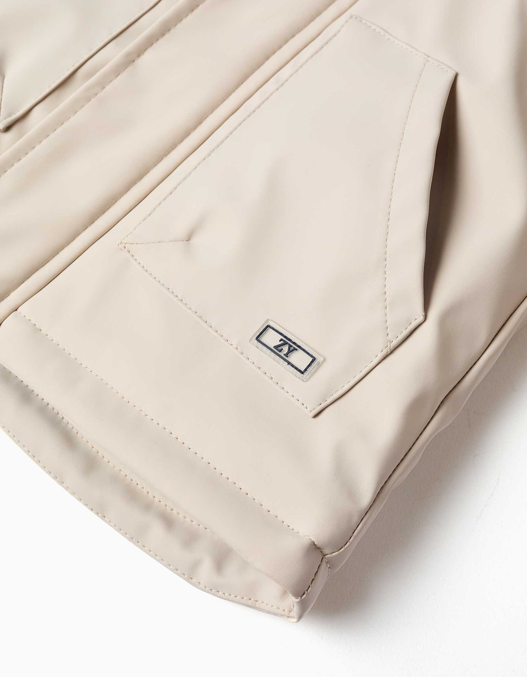 Hooded padded parka with front pockets for baby boys, light beige