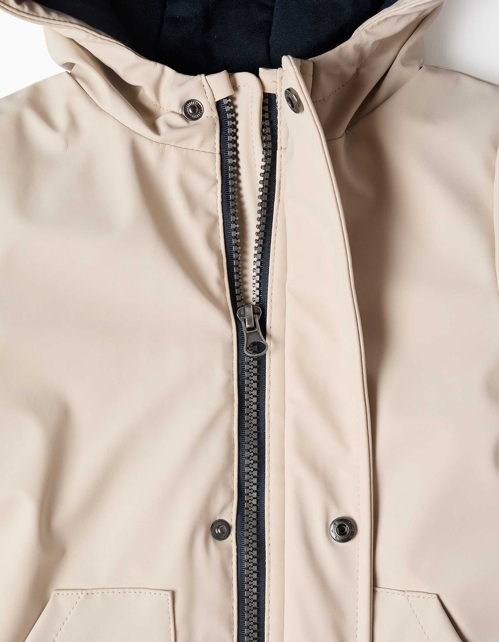Hooded padded parka with front pockets for baby boys, light beige