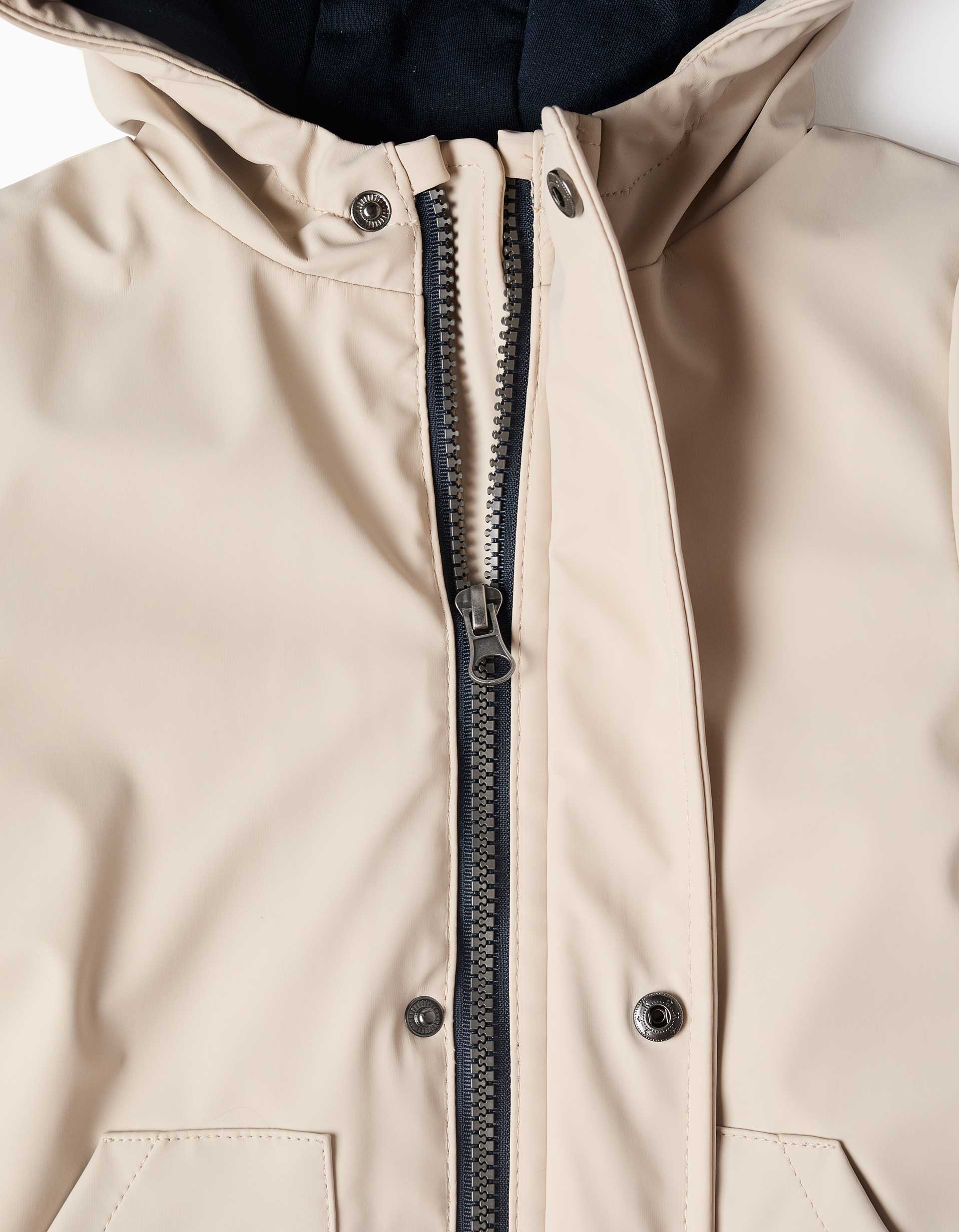 Hooded padded parka with front pockets for baby boys, light beige