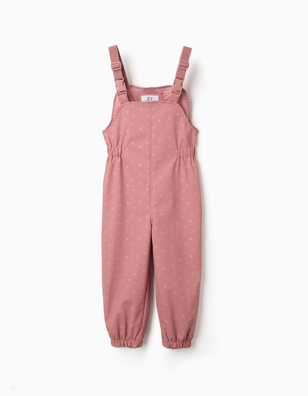 Rubber rain dungarees with floral print for girls, pink