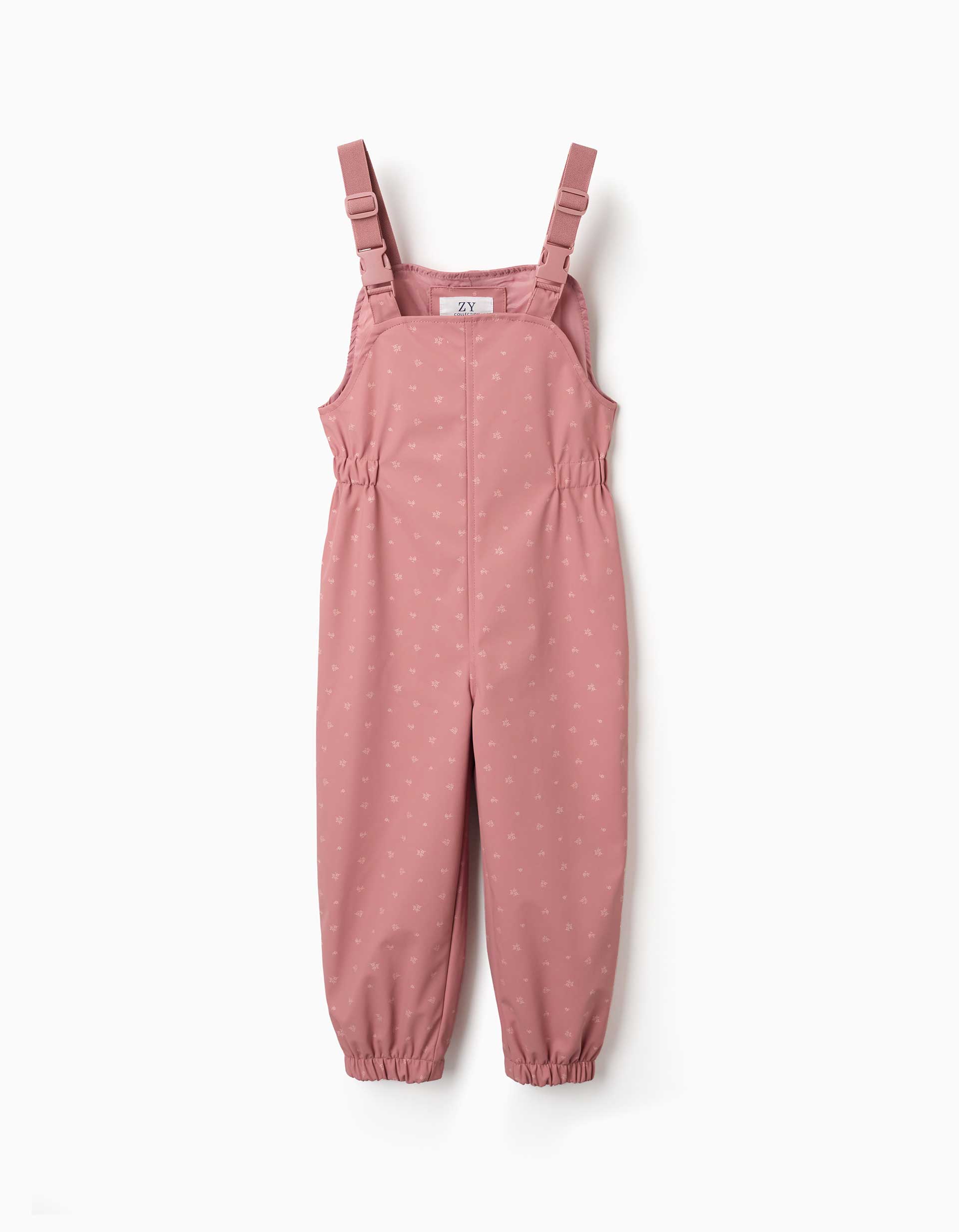 Rubber rain dungarees with floral print for girls, pink