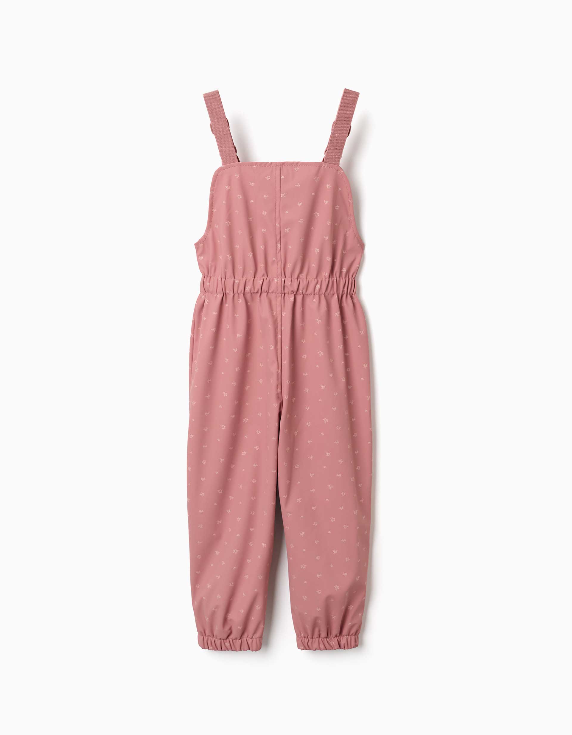 Rubber rain dungarees with floral print for girls, pink