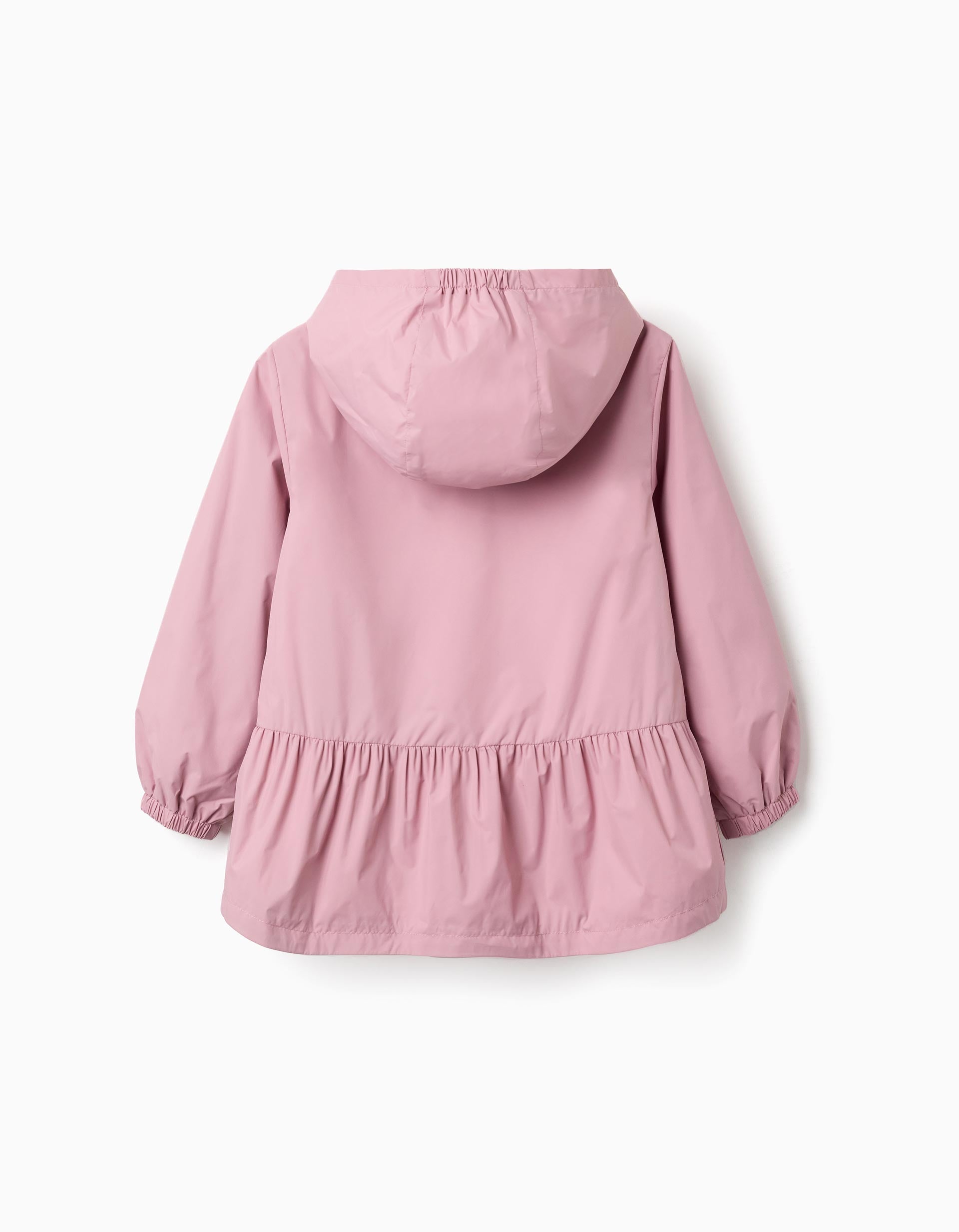 Hooded windbreaker with ruffled hem and lining for girls, pink