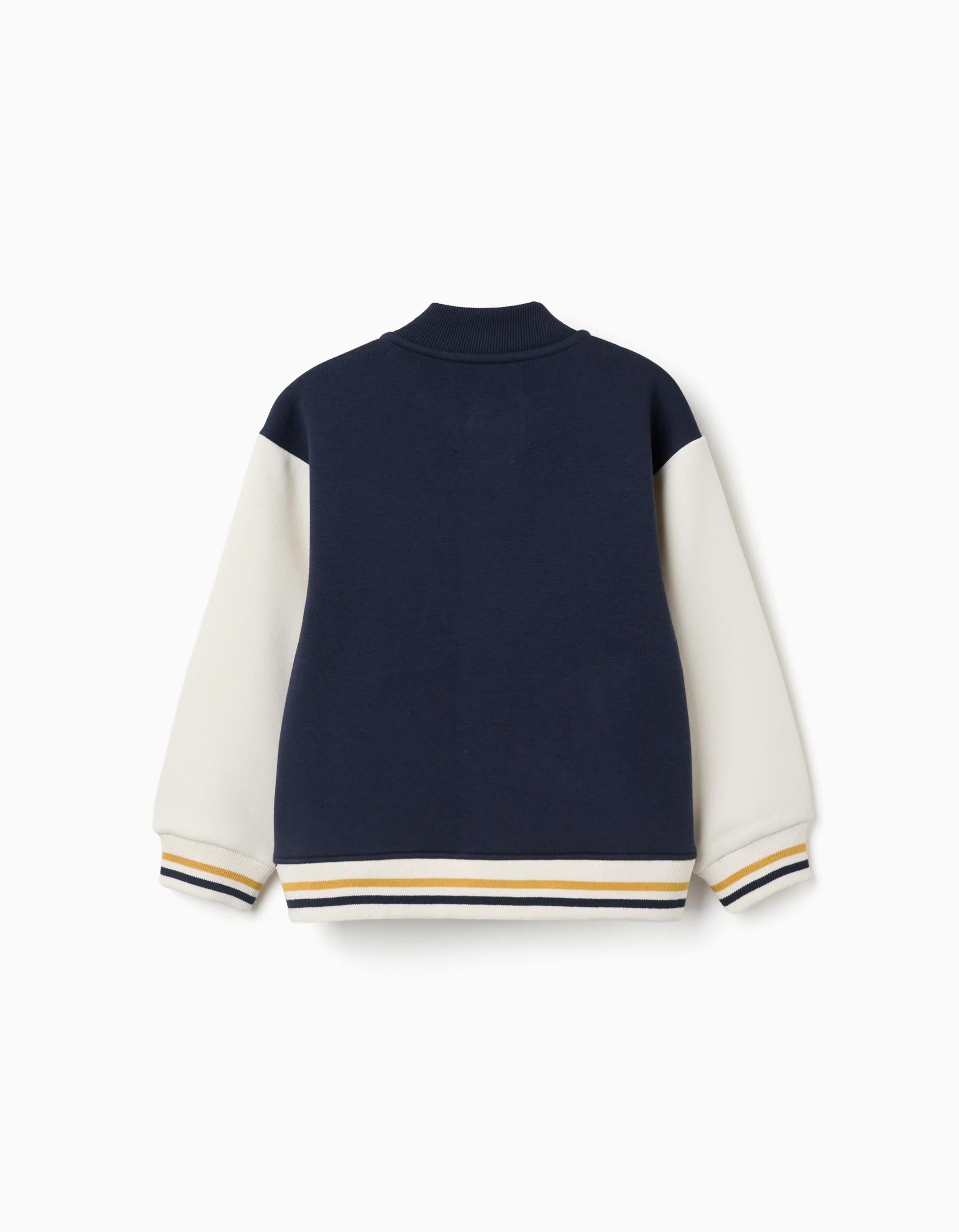 Brushed bomber jacket with print for boys, navy blue/white/yellow