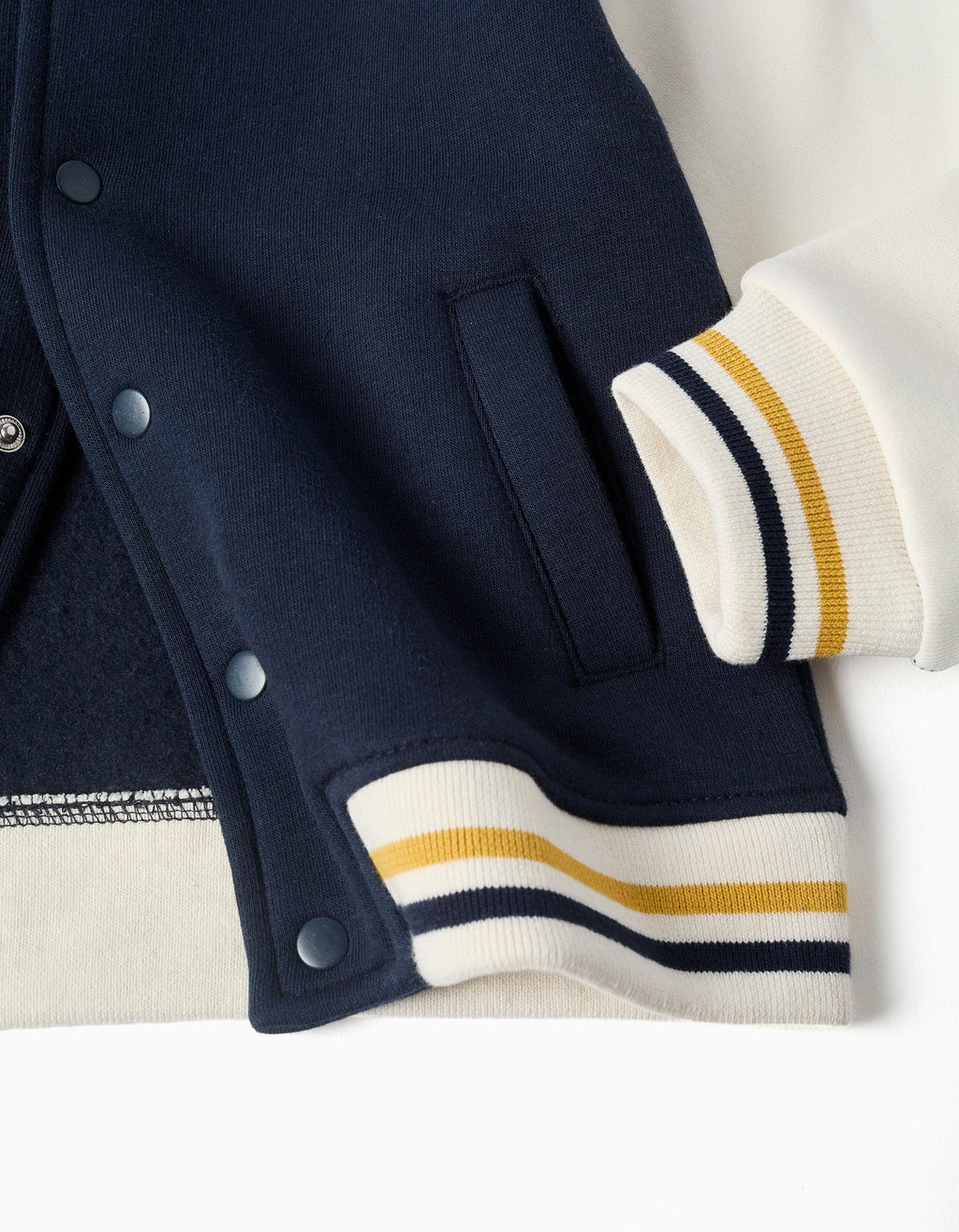 Brushed bomber jacket with print for boys, navy blue/white/yellow