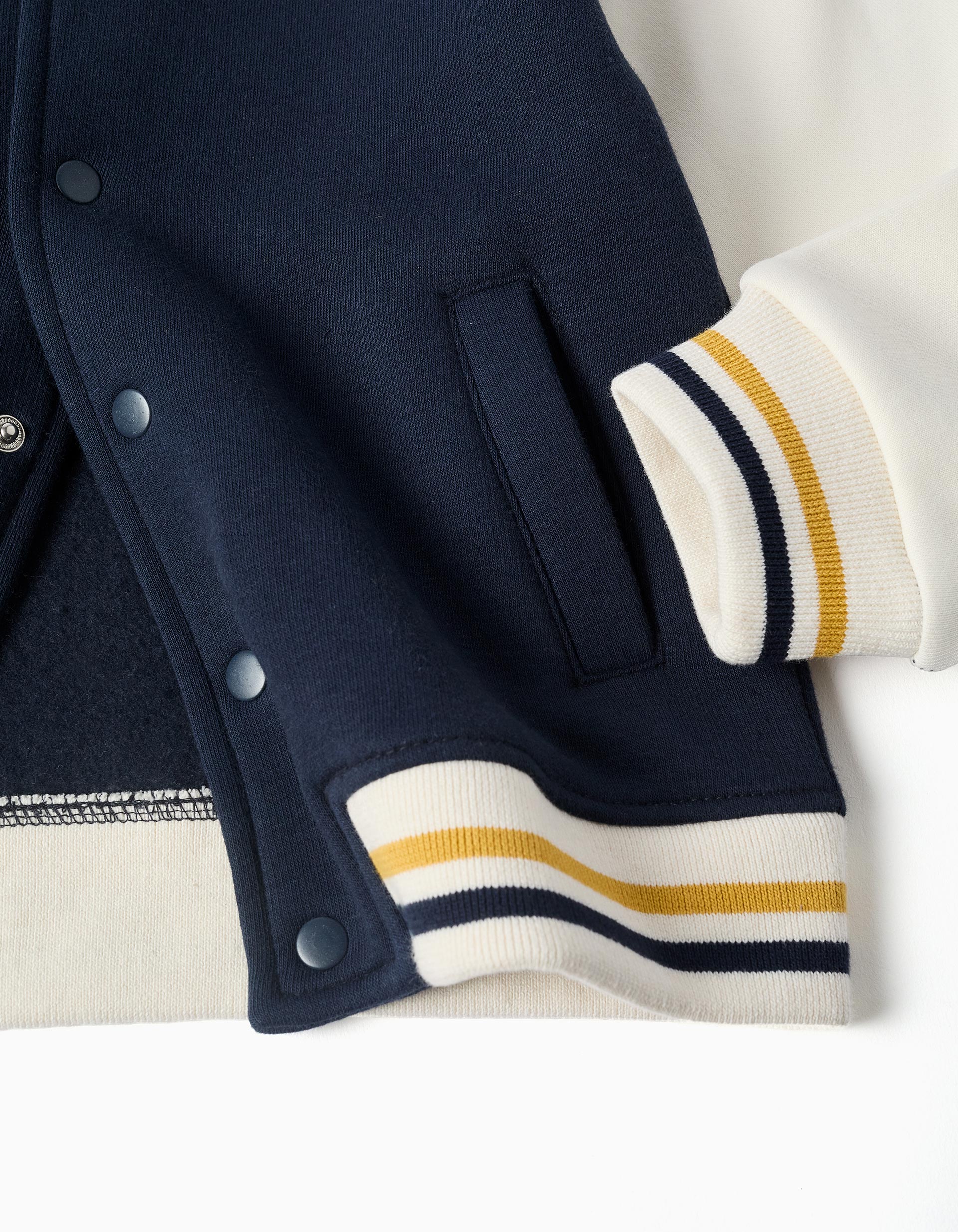 Brushed bomber jacket with print for boys, navy blue/white/yellow