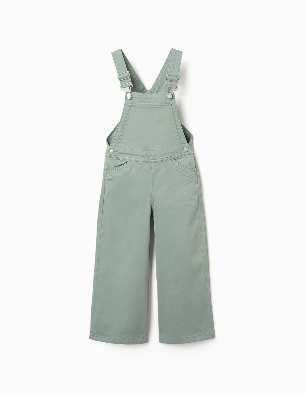 Wide leg twill dungarees for girls, light green