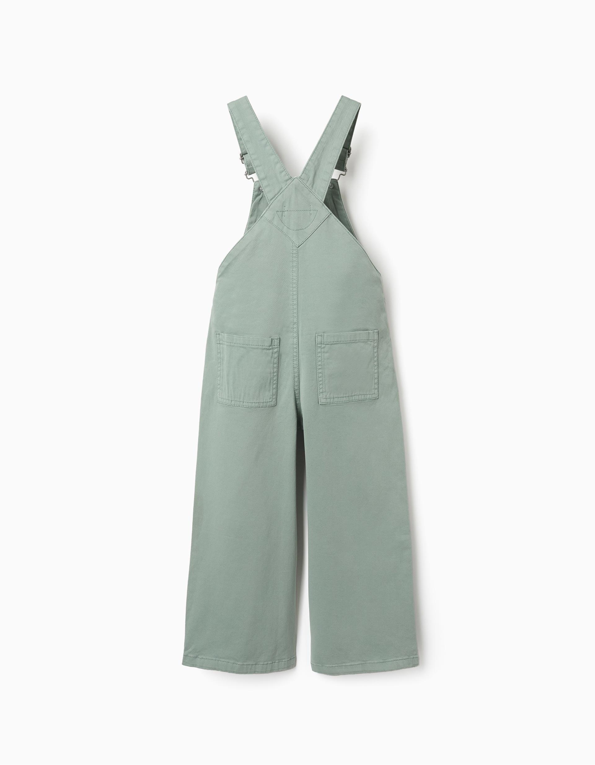 Wide leg twill dungarees for girls, light green